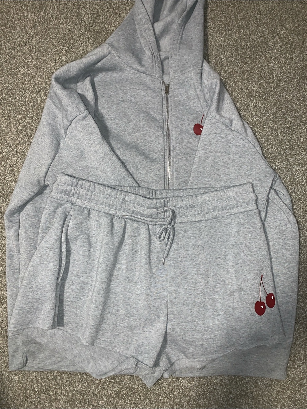 Gray Cherry Hoodie & Shorts Set